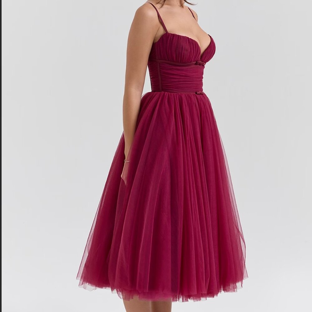 NWT HOUSE OF CB Countess cabernet tulle midi dresst - Picture 5 of 12